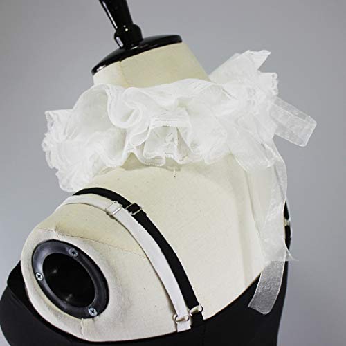 Womens Elizabethan Neck Ruff Tulle Scarf Layered Floral Lace False Fake Collar White3