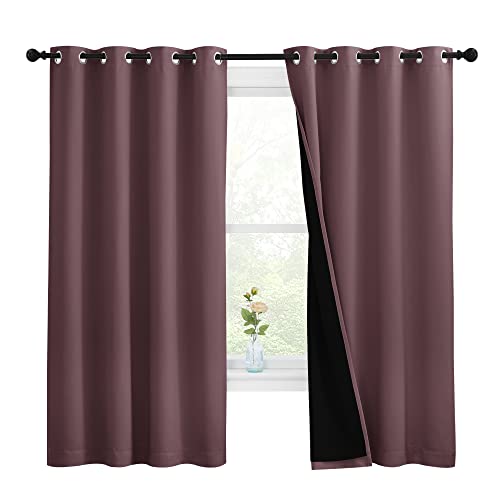 Image of NICETOWN Bedroom Full Blackout Room Warming Curtain Panels, Super Thick Insulated Window Covers, Complete Blackout Draperies with Black Liner for Short Window (Dry Rose, Set of 2, 55 by 68-inch)