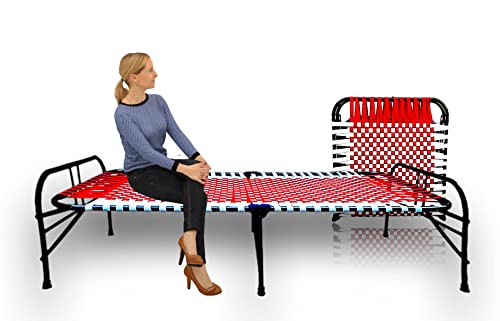 Image of Folding Bed | 1 Year Warranty | Portable Single Bed | 3X6 Feet Bed Size | Strong Iron Steel Metal Frame Pipe | Bed for Sleeping Guest, Easily Storable (Synthetic Stripe, Red)