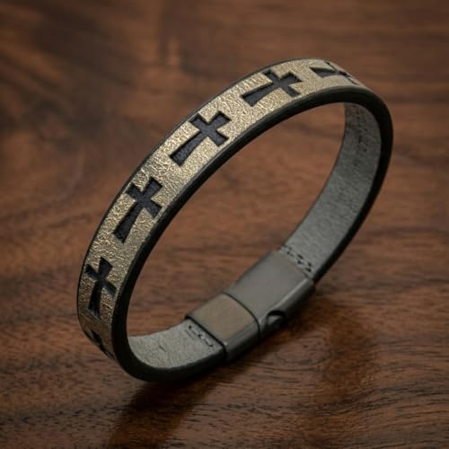 Image of THE MEN THING Leather Bracelet for Men - American Style Genuine Leather Multi-Layer Braided Bracelet with 100% Stainless Steel Magnetic Buckle for Men & Boys (8 inch)