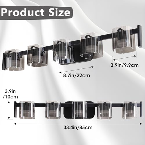 TYhogar 33.4" Modern Black Bathroom Vanity Light 5 Light Bathroom Light fixtures Cordless  - image 2