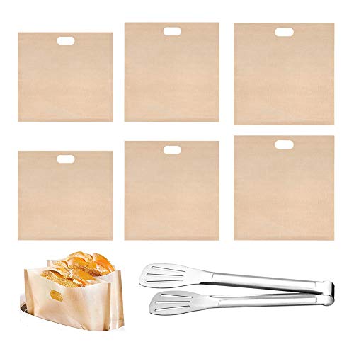 SwirlColor Toaster Bags, Bolsillos Reutilizables para Tostadora Bolsas para Aprobado por La FDA Antiadherente Resistente al Calor en 3 Tamaños Diferentes 6 Piezas, con Pinza para Alimentos 1 Pieza
