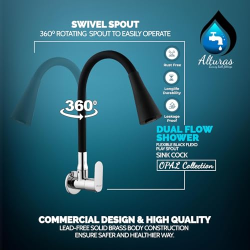 Image of ALTURAS Dual Flow Black Kitchen Sink Cock with 360 Degree Swivel Spout | Kitchen Sink Tap | Kitchen Faucet | Tap for Kitchen (Opal)