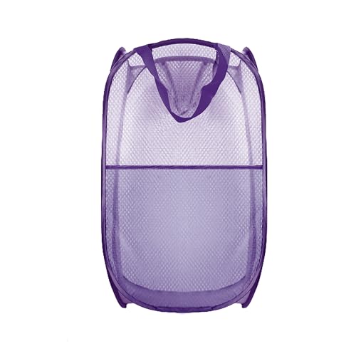 Image of Collapsible Pop Up Laundry Hamper, Extra Large Mesh Foldable Laundry Basket, 28 inch x 16 inch x 16 inch(Purple)