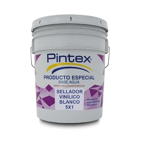 PINTEX Sellador Vinílico Linea 5x1 | Base Agua para Interiores y Exteriores | Mejora Adherencia y Reduce Porosidad | Fácil Aplicación | Sellador Vinílico Cubeta 19 Litros (Blanco, Blanco)