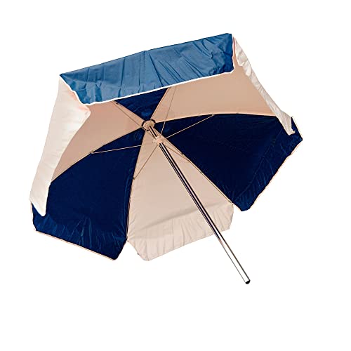 Kemp USA Multipurpose Umbrella - 7.5ft Outdoor Umbrella with 1 3/8” Diameter Aluminum Pole - with Push Button Tilting Device - Durable Weather-Resistant Nylon & Vinyl Laminate - Pool, Beach Shade & Patio Umbrella - Navy Blue / White