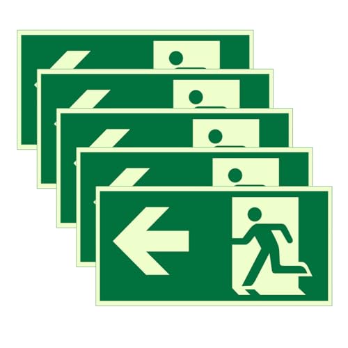 GIDWRIY 5 Piezas Señal Salida Emergencia,Cartel Luminiscente Salida de Emergencia,Cartel Evacuacion,Cartels Flecha Salidas,Carteles de Seguridad Flecha,Autoadhesivos Carteles Via de Escape