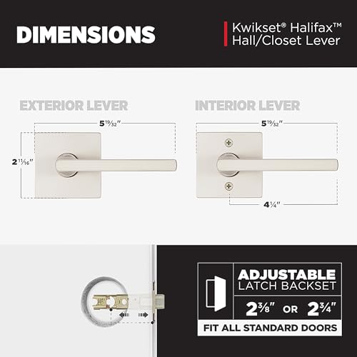 Image of Kwikset Halifax Interior Passage Door Handle,Lever for Closet and Hallway Doors,Reversible Non-Locking Handle Lever,Satin Nickel,with Microban Protection,(Pack of 12)