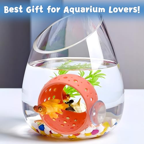 Image of Fhiny 2 PCS Betta Hide, Orange Beta Fish Tank Decor, Suction Cup Shrimp Tunnel, Betta Resting Spot, Aquarium Hammock Hideout Cave for Guppy Resting