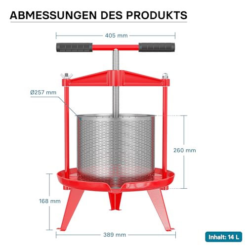 Foto von Wiltec Spindelpresse 14 L Obstpresse aus Edelstahl 66x58x47cm, einfach zu reinigen zum Herstellen von Apfelsaft Obstsaft Beerenpresse Weinpresse