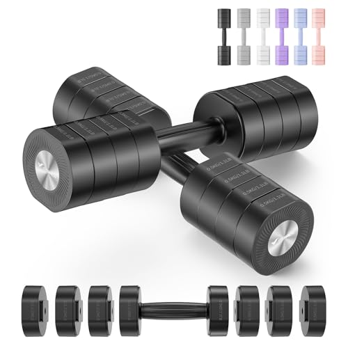 Dumbbell Set of 2, MERACH Adjustable Weight, Anti-slip Handle, Macaron Colors, Each 2.2/4.4/6.6/8.8 lbs, 4 in 1 Hand Weights for Women at Home, Black