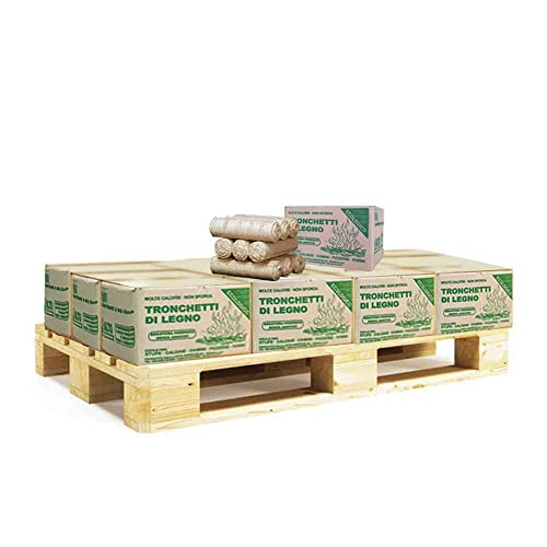  Opengardenweb, 12x Tronchetti di legno pressato Faggio-Abete da ardere 9 kg su pedana riciclabile - Bricchetti per camino, stufe, forni e termocamini - Ottima durata e potere calorifero, Legno Chiaro