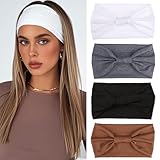 Xtrend 4 Packs Women Wide Hair Bands Black Fashion Bandanas Boho Style Thick Hair Bands Large African Women Outdoor Sports Yoga Bandanas Hair Accessories Solid Color ((White, Dark Gray, Black, Coffee)