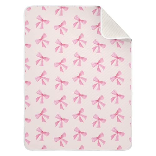Image of Pink Bow Baby Blanket Cotton Cozy Throw Blanket Warm Nursery Swaddle Receiving Toddler Blankets 30 inch x 40