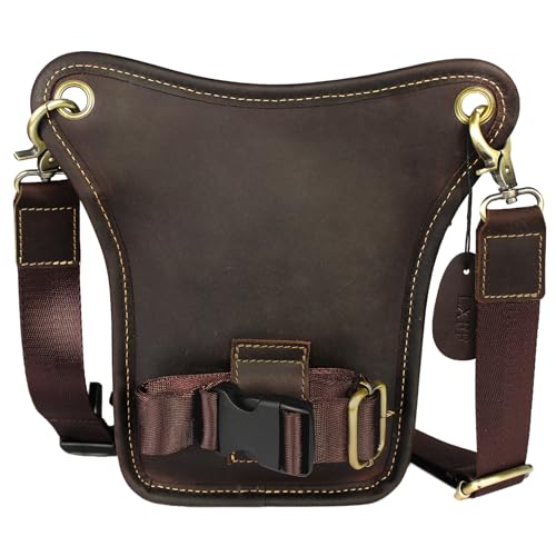 DK86 Genuine Leather hip bag Thigh Drop Leg Bag Waist fanny Pack for Men and Women Vintage Coffee