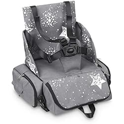 Trona De Tela Portatil Innovaciones MS 1332 - Booster Bag Stars - Trona De Viaje Portátil, Asiento De Bebés Blando Y Acolchado, Portátil. Convertible En Mochila 2 En 1, Unisex, gris
