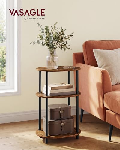 Image of VASAGLE Side Table, Small End Table, Tall Nightstand for Living Room, Bedroom, Office, Bathroom, Steel Frame, Industrial Style, Oval, Rustic Brown and Ink Black ULET288K101