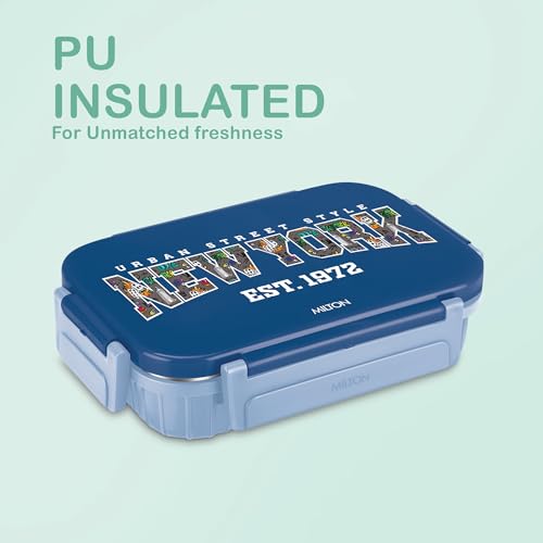 Image of MILTON Meal Safe 2 Inner Stainless Steel Tiffin Box for School with Steam Release Plug | PU Insulated, Leak-Proof, Food Grade I Lunch Box for Kids Boys, Girls with Snap Lock Lid, 465 ml, Light Blue