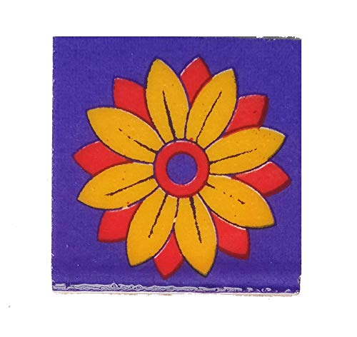 Shiv Kripa Blue Art Pottery Wall Ceramic Tile Interior Exterior Crafted Tabletop Flooring Wall Floral Decorative 2 x 2 inch Tiles Pack of 20 Tiles (Blue, Red & Multi)