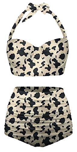 Angerella Womens Cute Cow Fur Animal Print Bikini Set High Waisted Beach Swimsuit,M