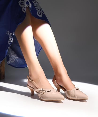 Image of JM LOOKS Kitten Heels for Women Pointed Toe Pumps Low Heel Slingback Heels with Buckle Dress Shoes for Dating Party Working