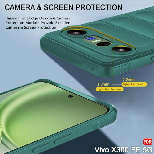 Image of TheGiftKart Liquid Silicon Back Cover Case for Vivo X300 FE 5G | Shockproof Military Grade Protection | Micro-Fibre Cloth On Inner Side | Anti-Slip Grip Back Case Cover for Vivo X300 FE (TPU, Green)