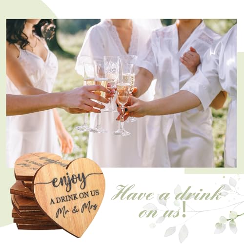 Image of Marsui 100 Pcs Wooden Drink Tokens Bulk for Wedding Personalised Drink Tickets Poker Chips for Guest Wedding Favours Beverage Birthday Parties Bar Table Decoration Supplies (Heart Shape)