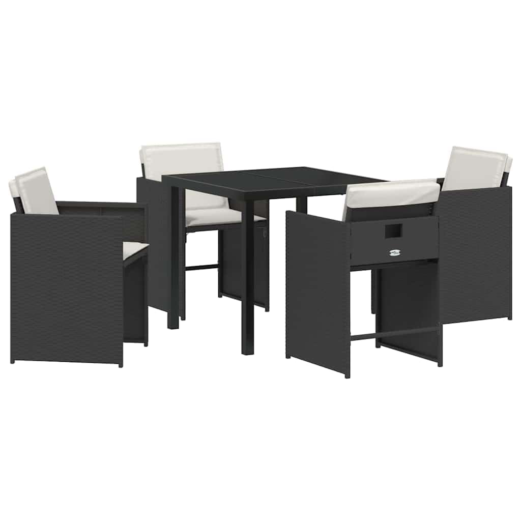 Salon de jardin polyrotin noir 5 pièces : mobilier robuste en acier et verre sans entretien