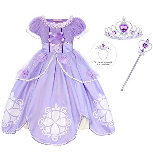 Jurebecia Las niñas se Visten Princesa Traje de Sofia Vestidos de Fiesta para niños Outfit Childs Vestido de Cosplay de cumpleaños de Halloween con Accesorios