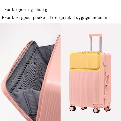 Luggage with Cup Holder High-end 24-inch Aluminum Frame Strong and Durable Trolley Case with Swivel Wheels, Travel Case (White 20 inches)3