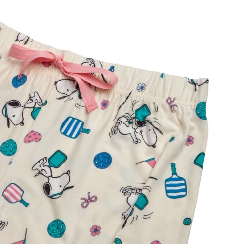 Image of COCO BRANDS Peanuts Snoopy Womens Pajama Set - 2 Piece Short Sleeve Button Down Sleep Shirt and Pajama Shorts