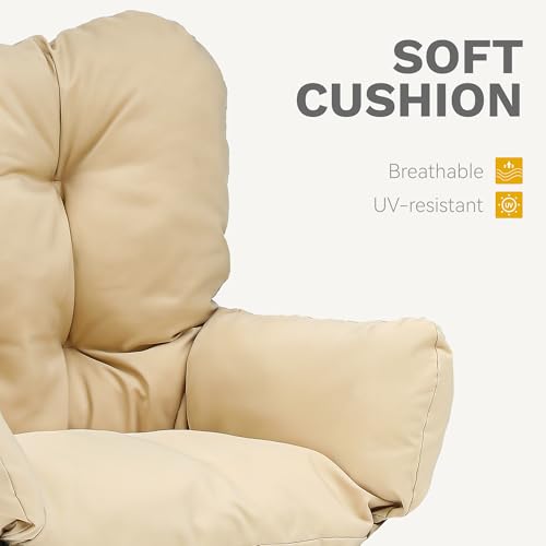 DWVO Wicker Rocking Egg Chair, Oversized Indoor Outdoor Rattan Rocking Chair, Indoor Outdoor Lounger for Patio, Backyard, Living Room, Black & Beige