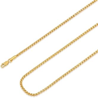 Waitsoul Mens Gold Chain 18K Gold Box Chain for Women with 925 Sterling Silver Lobster Clasp 2.5mm Necklace for Women Mens 18K Gold Necklace Chain 16/18/20/22/24/26/30 Inches