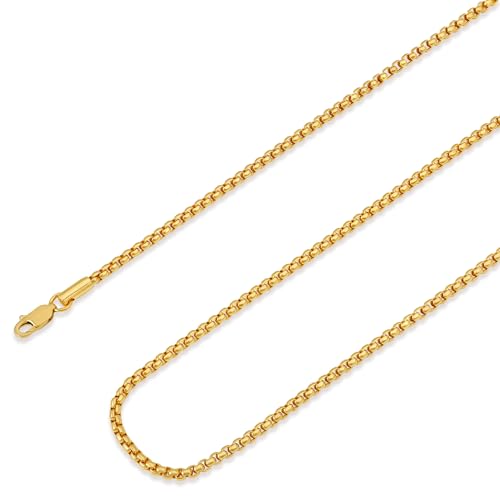 Waitsoul Mens Gold Chain 18K Gold Box Chain for Women with 925 Sterling Silver Lobster Clasp 2.5mm Necklace for Women Mens 18K Gold Necklace Chain 16/18/20/22/24/26/30 Inches