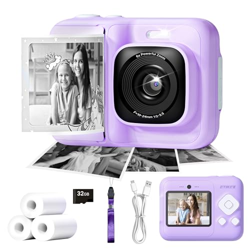 ETIKEZ Kids Camera 1080P Instant Digital Print Camera, Purple