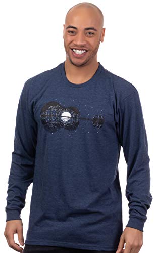 Acoustic Guitar Moonrise | Guitarist Musician Music Player For Man Woman Long Sleeve T-Shirt-(Adult,L) Vintage Navy #TOP1