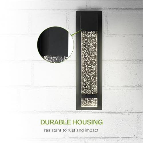 Image of ASD LED 18 Inch Bubble Glass Wall Light Fixture | 12W 500LM 3000K-5000K 120V | 3CCT, Waterproof, Dimmable, ETL Listed | Exterior Flush Mount Sconce, Outdoor-Indoor Lighting | Black