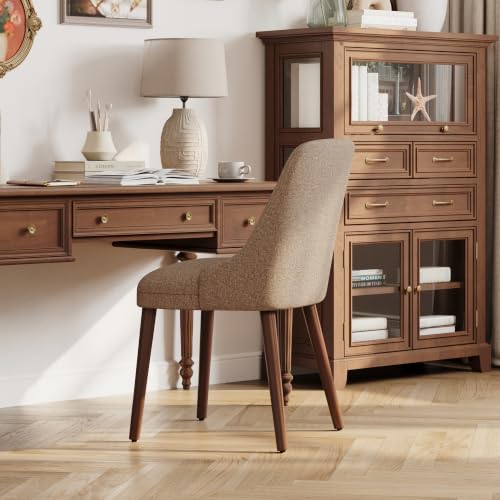 Image of MALOL Upholstered Dining Chairs Set of 6 with High-Back, Light Camel | Dining Room Chair with Wood Legs, Padded Kitchen Chairs for Dining Room /Restaurant /Cafe