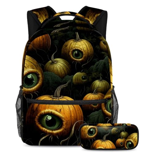 Sac à dos et trousse globe oculaire Halloween multicolore pour enfants et étudiants