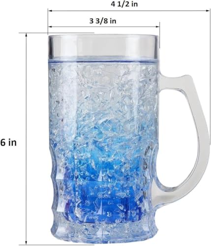 Image of Lily's Home Insulated Double Wall Gel-Filled Acrylic Frosted Freezer Beer Glasses, Great for Enjoying Brews at BBQs and Parties, Clear with Assorted Color Bases (14 oz. Each, Set of 4) - Mug Shape