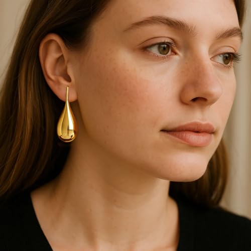 Teardrop Earrings for Women Gold/Silver – Chunky Large Hoop Dangle Earrings Elegant Water Drop Dupes, Hypoallergenic Lightweight Jewelry2