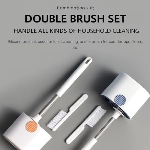 Image of Coofandy Toilet Cleaning Brush with Holder,Stainless Steel Long Handle Washroom Brush with Gap Cleaning Tweezer,Wall Mounted Bathroom Brush Cleaner with Caddy,Durable Rust-Resistant Deep Cleaning Set