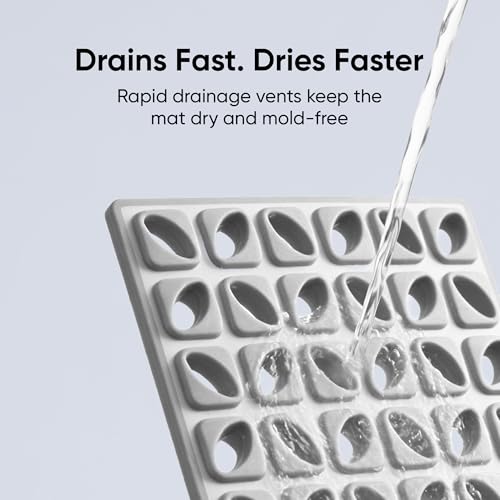 Image of Frido Anti-Slip Bath Mat With Dense Suction Cups | Quick-Drain Design for Faster Drying | Helps Prevent Mould Buildup | PVC Shower Mat For Wet Bathroom Floors | 80x40 cm Rectangular Shape | Slate Grey