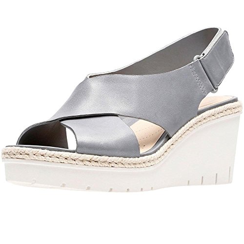 Clarks Palm Glow, Sandalia con Pulsera para Mujer, Gris (Grey Leather), 39.5...