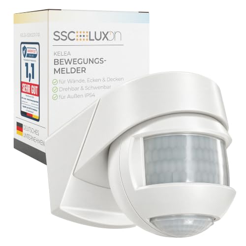 SSC-LUXon KELEA Motion Sensor Outdoor IP54 for Wall, Ceiling and Corners - PIR Sensor Adjustable Swivelling with Twilight Sensor