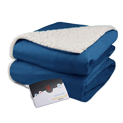 Biddeford Velour Sherpa Electric Heated Warming Blanket Full Denim Blue Washable Auto Shut