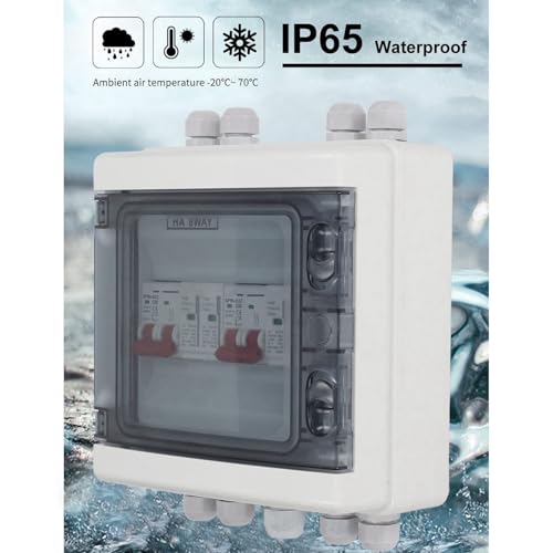 Interruttore Automatico Miniaturizzato CC, Sezionatore Solare CC 500 V, Scatola Combinata Fotovoltaica con Protezione Sovratensione 2 in 2 Uscite, 32 A 20‑40 KA, IP65