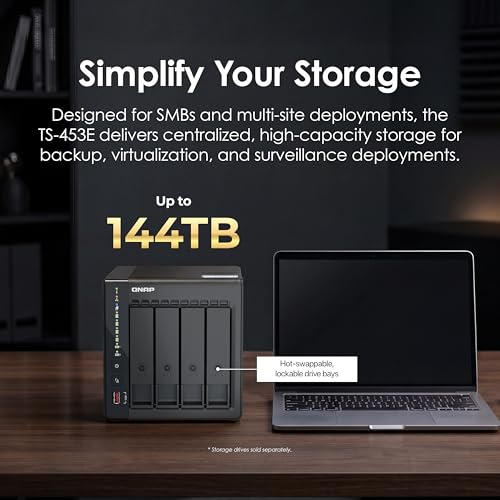 Image of QNAP TS-453E-8G-US 4 Bay Desktop NAS | Intel Celeron Quad-Core Processor, 8 GB DDR4 RAM, Dual 2.5GbE Network Connectivity, Diskless