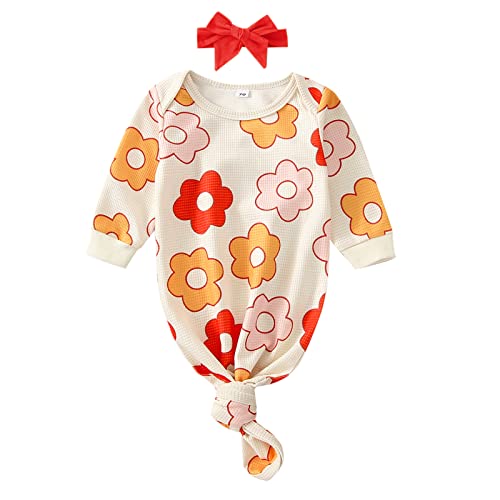 Image of Infant Newborn Baby Girls Floral Sleep Gown Headband Sleepwear Romper Sleeping Bags Outfits