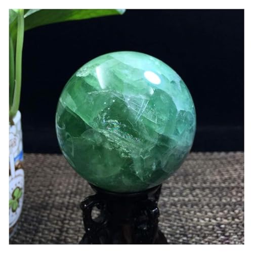Boule de cristal vert naturel poli de 6 cm avec son support de table élégant